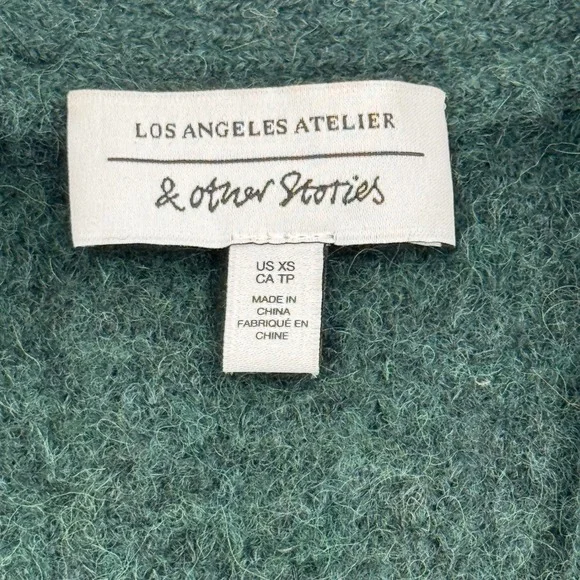& Other Stories Alpaca Blend Boxy Cardigan Green Oversized Pocket Sweater XS - Picture 4 of 8